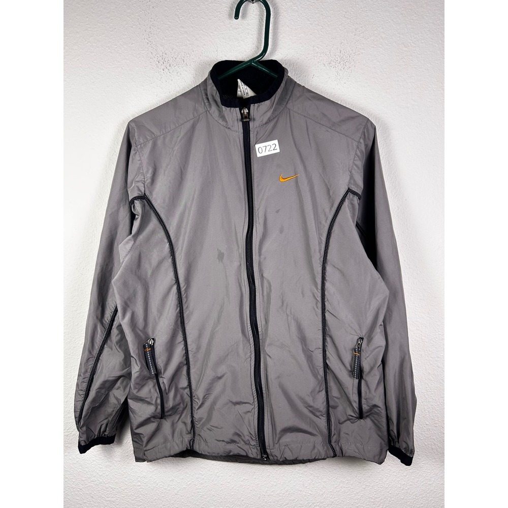 Nike Mens Grey Full Zip Windbreaker Jacket Orange Swoosh Small S